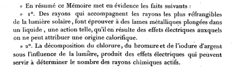 La conclusion de l'article d'Edmond Becquerel (C.R. Acad Sc; 1839)